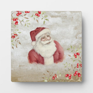 Plaque Photo Noël Vintage de l'Aquarelle du Père Noël