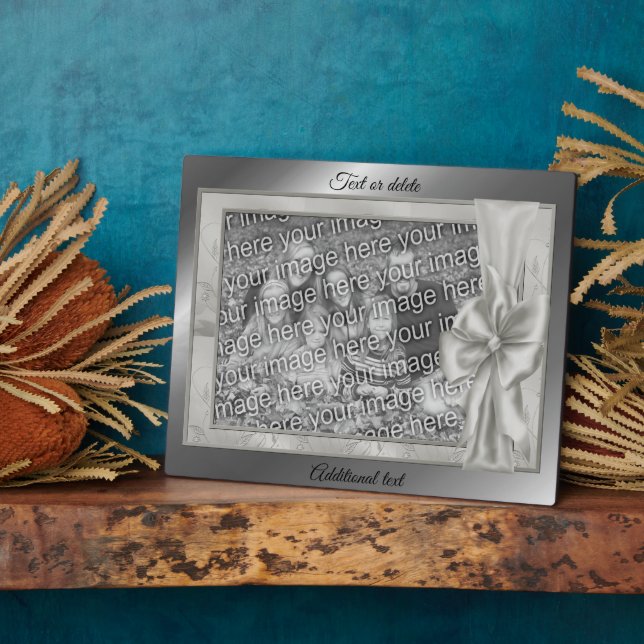 Plaque Photo Nœud en satin argenté élégant Créez votre propre p (Côté)