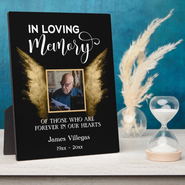 Plaque Photo Noir et or en souvenir personnalisé Photo (Côté)