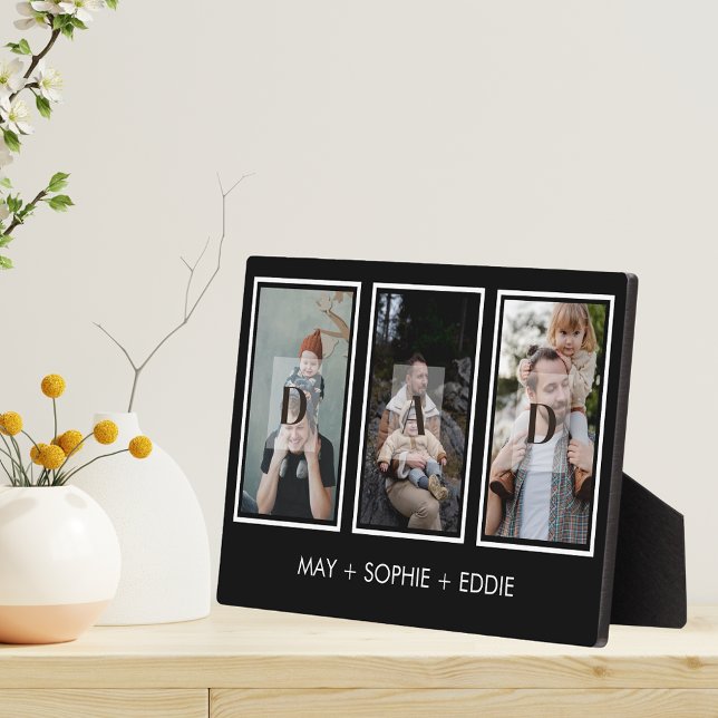 Plaque Photo Noir Trois (3) Photos Fêtes des pères Nom de famil (Créateur téléchargé)