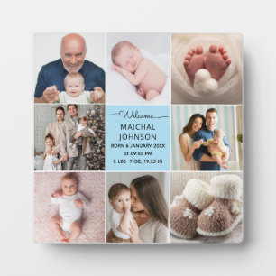 Plaque Photo Nom de bébé garçon bleu poussiéreux Statistiques d