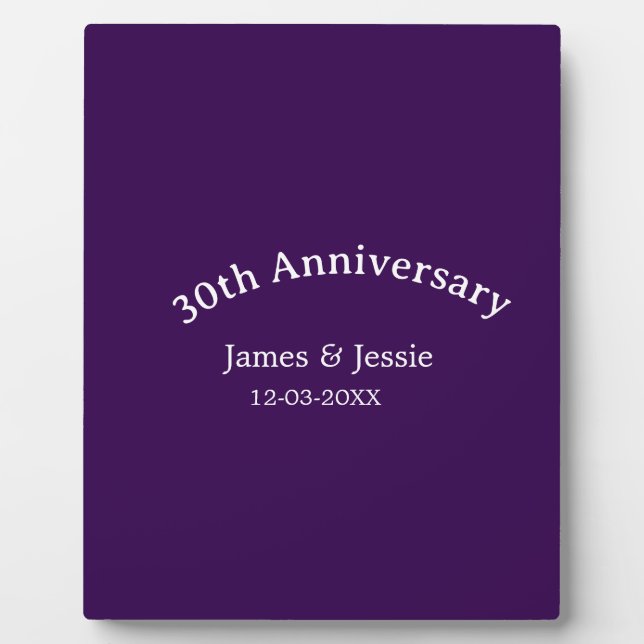 Plaque Photo nom de date d'anniversaire de mariage 30 ans simpl (Devant)