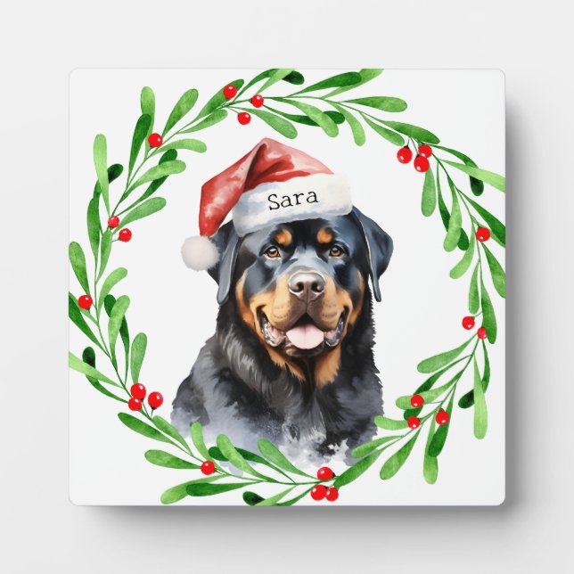 Plaque Photo Nom du monogramme personnalisé de Noël Rottweiler (Devant)