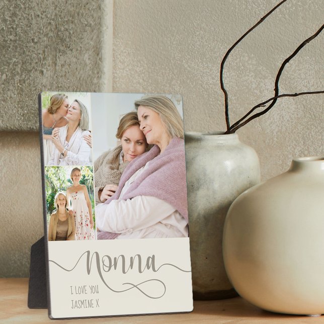 Plaque Photo Nonna Calligraphy I Love You 3 Photo Cream Brown (Créateur téléchargé)