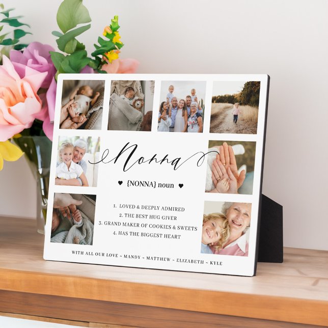 Plaque Photo Nonna Définition Script Photo Collage Keepsaké (Nonna Definition Script Photo Collage Keepsake Plaque)