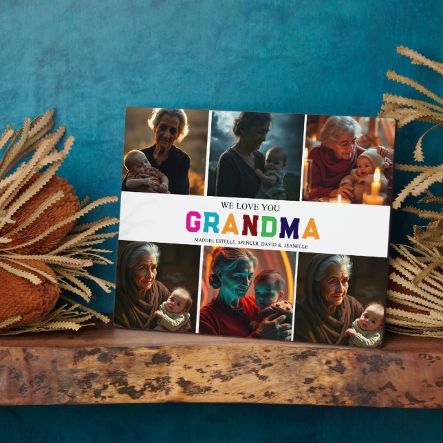Plaque Photo Nous Vous Aimons Grand-Mère Personnalisé 6-Photo (Côté)