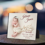Plaque Photo Nouveau-né Baby Photo Faire-part de naissance Keep<br><div class="desc">Présentez l'élégante plaque de faire-part de naissance photo pour bébé, une belle et intemporelle façon de commémorer l'arrivée de votre précieux petit. Cette magnifique plaque est ornée d'une photo de haute qualité de votre nouveau-né dans des tons pastel doux, ajoutant une touche délicate à l'esthétique globale. La plaque est personnalisable...</div>