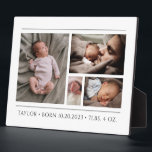 Plaque Photo Nouvelle photo bébé<br><div class="desc">Créez un adorable collage de nouvelles photos de bébé à afficher et à chérir comme un gardien au cours des années. Prends ces premiers jours pour toujours. Ajoutez vos propres photos pour remplacer ces exemples de photos.</div>