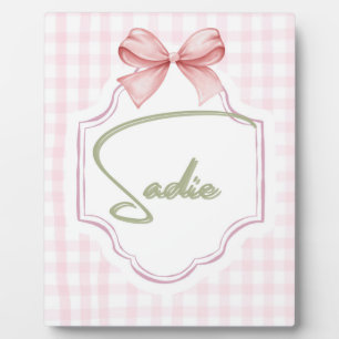Plaque Photo Nurserie personnalisée pour bébé fille avec noeud