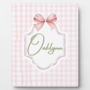 Plaque Photo Nurserie personnalisée pour bébé fille avec noeud