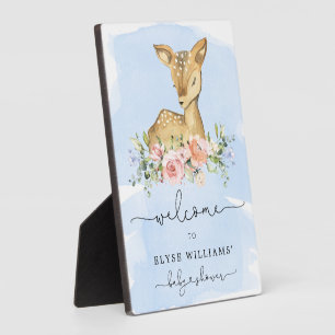 Plaque Photo Oh Deer Blue Baby shower Affiche de bienvenue