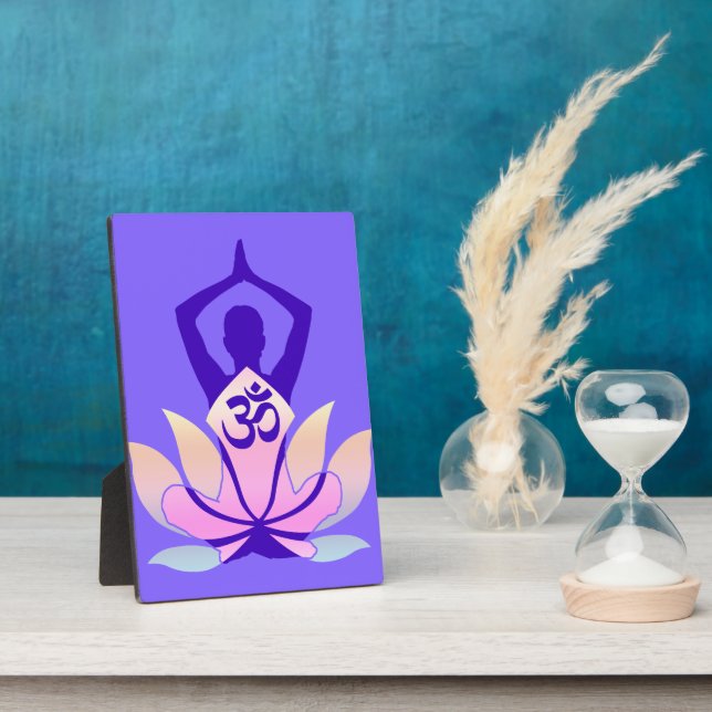 Plaque Photo OM Namaste Spirituelle Lotus Flower Yoga sur Mauve (Côté)