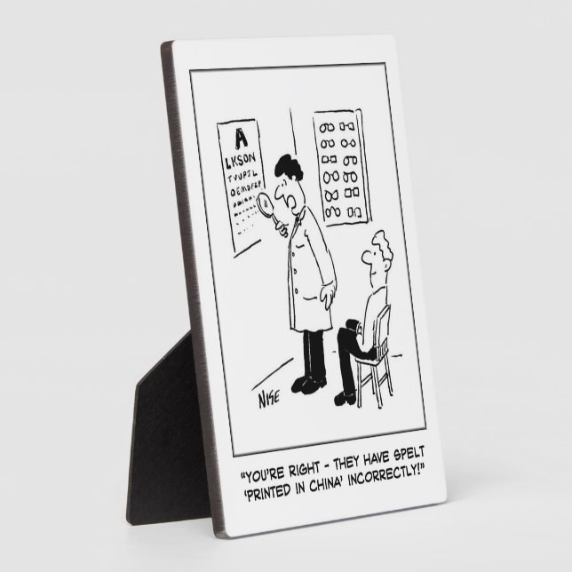 Plaque Photo Opticien qui fait un test oculaire. Drôle (Côté)