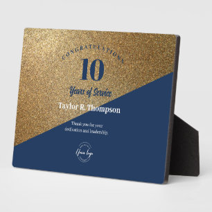 Plaque Photo Or bleu employé 10 ans de service logo personnalis