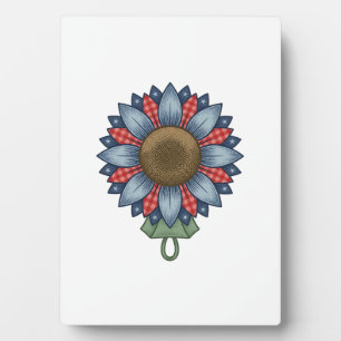 Plaque Photo Ornement de tournesol en denim patriotique vintage