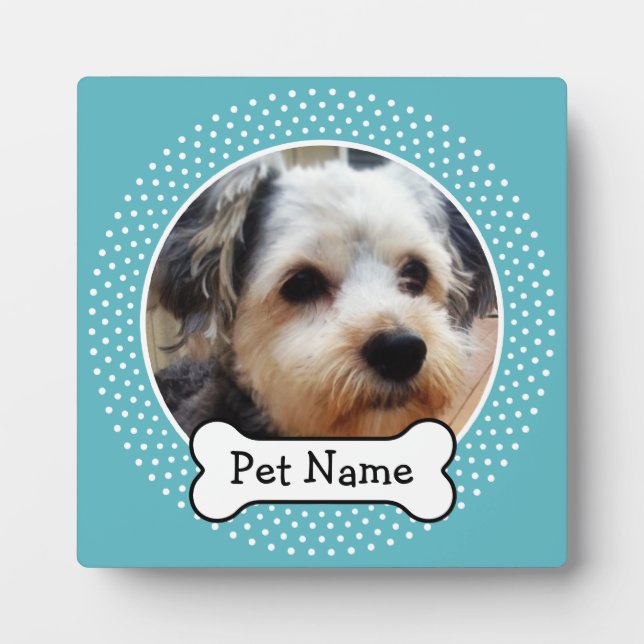 Plaque Photo Os de chien et bleu Polka Dot Animaux de compagnie (Devant)