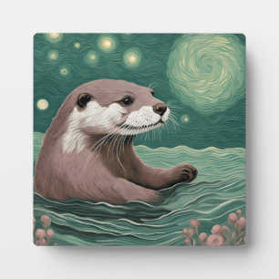 Plaque Photo Otter dans une nuit étoilée Ocean Sage et couleur