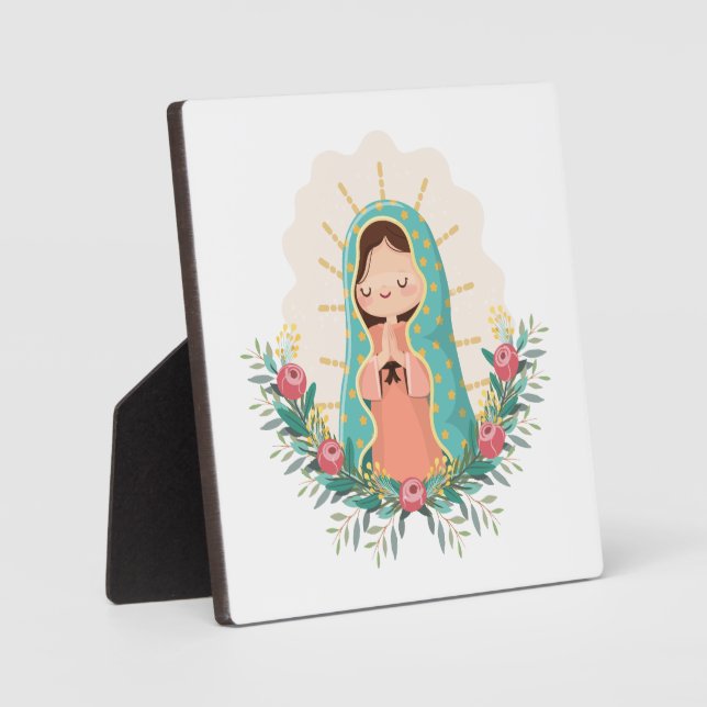 Plaque Photo Our Lady of Guadalupe with flowers Kawaii Style (Recto)