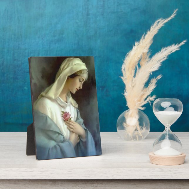 Plaque Photo Our Lady of the Rose Pink Flower Blue Mantle (Côté)