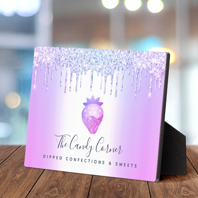 Plaque Photo Pailleté de fraise violette Glitter Drip Chef Dess (Créateur téléchargé)