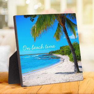 Plaque Photo Palm Tree Hawaii Sandy Beach Photo "On Beach Time"