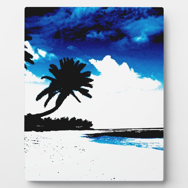 Plaque Photo Palmier blanc noir bleu Silhouette (Devant)