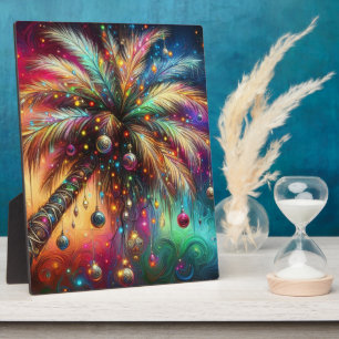 Plaque Photo Palmier de Noël Whimsical Tropical Beach Vivid