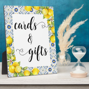 Plaque Photo Pancarte Cartes et Cadeaux au citron sur des carre