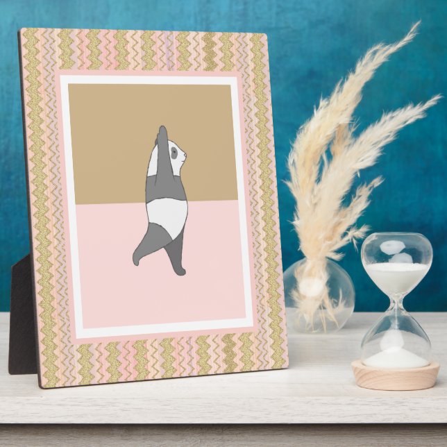 Plaque Photo Panda Pose de Yoga Fond Rose Zig Zag   (Côté)