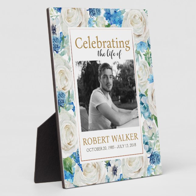 Plaque Photo Panneau commémoratif de funérailles photo blanc et (Côté)