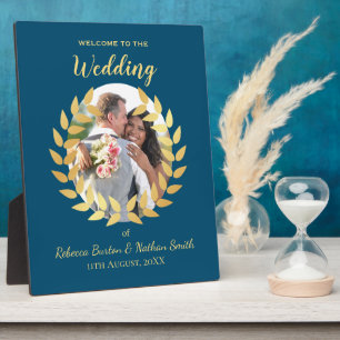 Plaque Photo Panneau de bienvenue de mariage personnalisé bleu