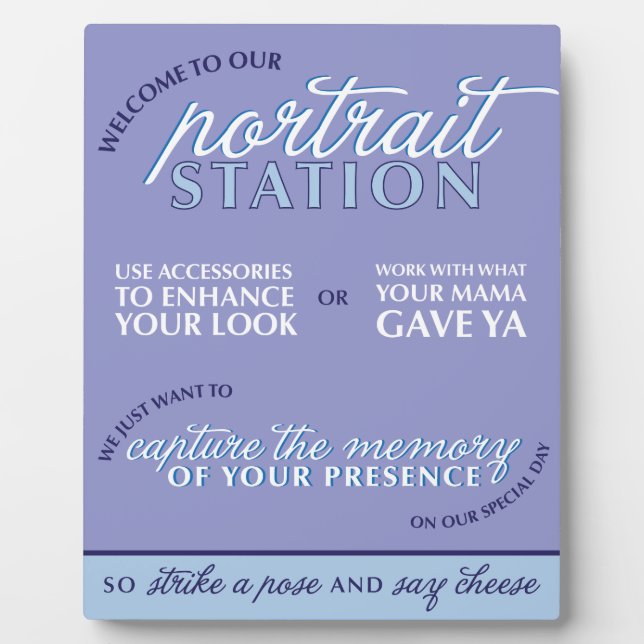 Plaque Photo Panneau de la cabine photo Mariage bleu (Devant)