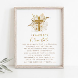 Plaque Photo Panneau de prière Baptême Boho Neutre Floral Séché