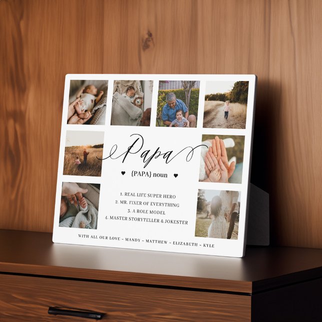 Plaque Photo Papa Définition Script Photo Collage (Papa Definition Script Photo Collage Keepsake Plaque)