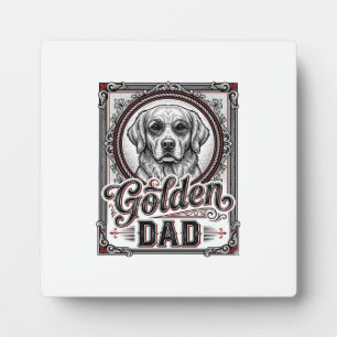 Plaque Photo Papa Golden Retriever Dessin de gravure vintage_1