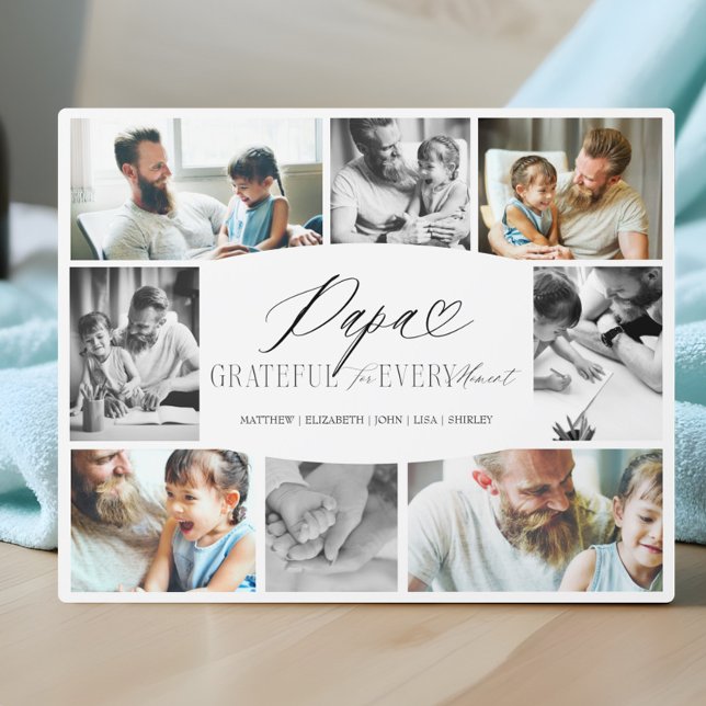Plaque Photo Papa Grateful pour chaque instant Collage photo (Papa Grateful for Every Moment Photo Collage Plaque)
