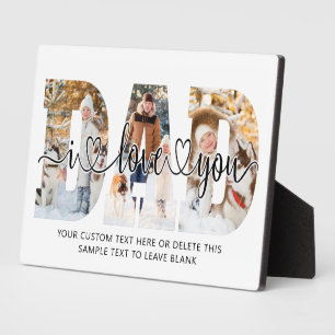 Plaque Photo Papa I Love You 3 Photo Collage Script Coeurs