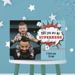 Plaque Photo Papa Superhero Comic Speech Bubble Photo<br><div class="desc">Papa Superhero Discours de bande dessinée Bubble Photo Fête du Père Plaque. Ajoutez votre photo et customisez le message et le nom. Amusant et doux souvenir pour le meilleur papa.</div>