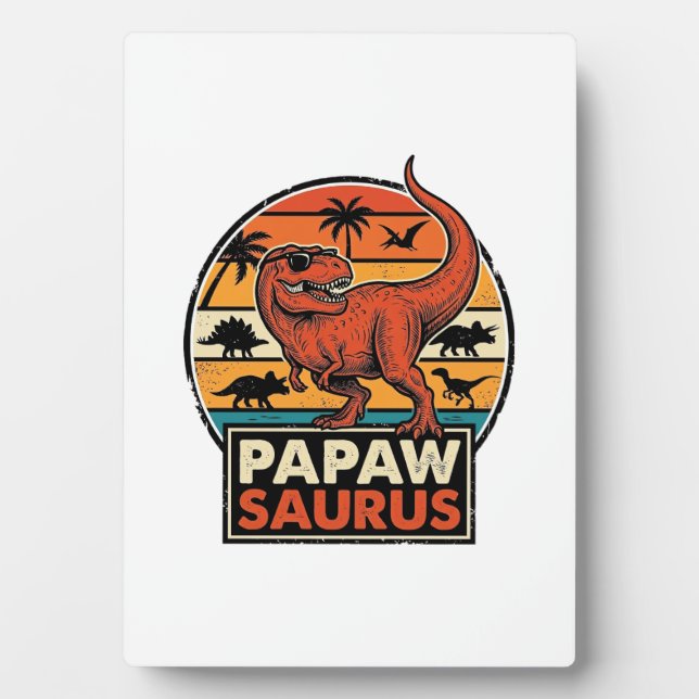 Plaque Photo Papawsaurus Rétro Dinosaure Coucher de Soleil Desi (Devant)
