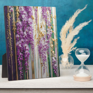 Plaque Photo Papier peint en fleurs Violet Or Wisteria