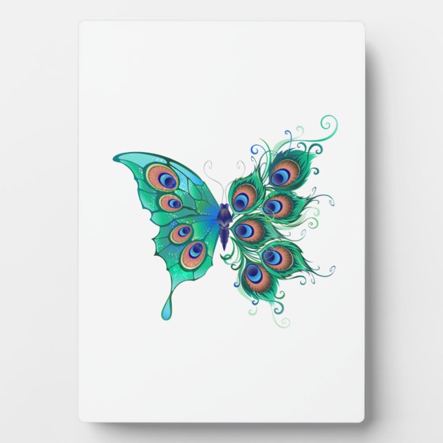 Plaque Photo Papillon aux plumes de paon vert (Devant)