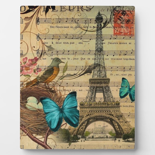 Plaque Photo Papillon bleu Robin nid d'oiseau Paris Tour Eiffel (Devant)