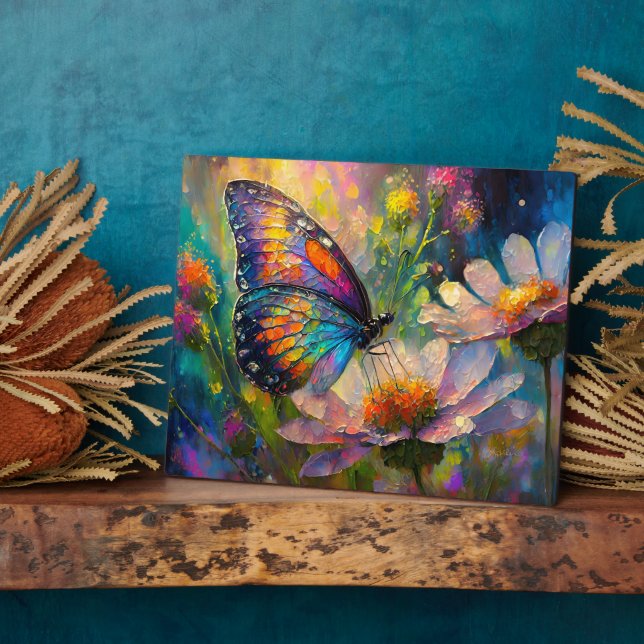 Plaque Photo Papillon coloré et Fleurs sauvages à Sunrise (Côté)