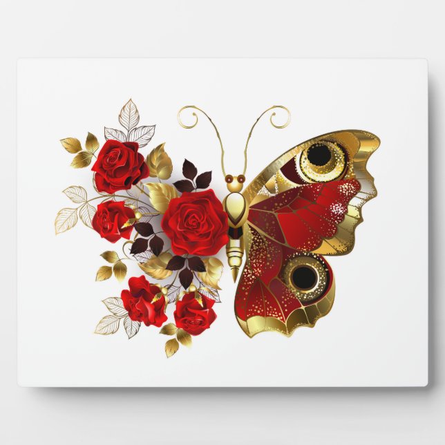 Plaque Photo Papillon de fleurs rouges aux roses rouges (Devant)