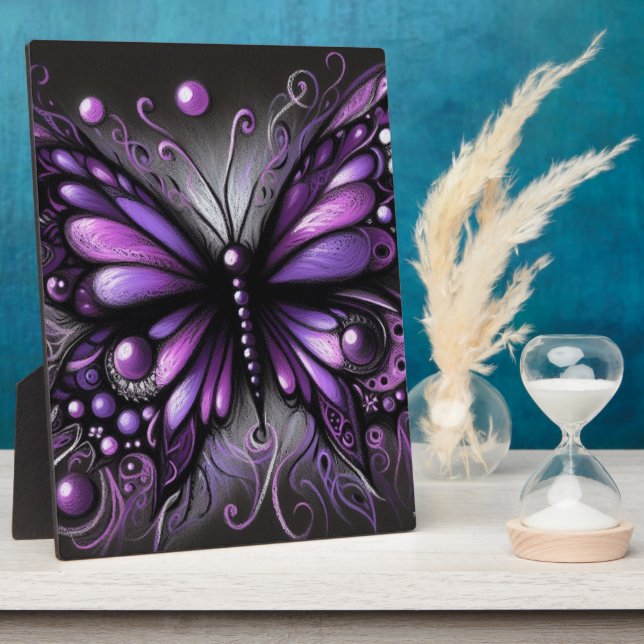 Plaque Photo Papillon gothique blanc violet noir couleur (Côté)