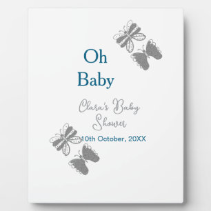 Plaque Photo Papillon gris bleu baby shower oh bébé moderne tex