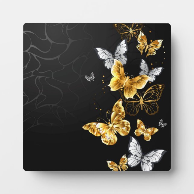 Plaque Photo Papillons blancs et dorés (Devant)