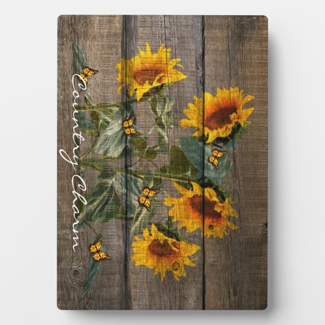 Plaque Photo Papillons de tournesol rustique Barre (Devant)
