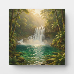 Plaque Photo Paradis de la jungle à cascade tropicale luxuriant