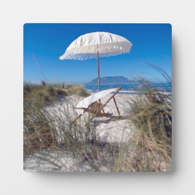 Plaque Photo Parapluie Et Chaise Sur La Plage (Devant)